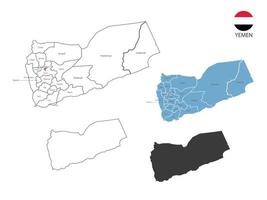 4 style of Yemen map vector illustration have all province and mark the capital city of Yemen. By thin black outline simplicity style and dark shadow style. Isolated on white background.