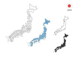 4 style of Japan map vector illustration have all province and mark the capital city of Japan. By thin black outline simplicity style and dark shadow style. Isolated on white background.