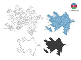 4 style of Azerbaijan map vector illustration have all province and mark the capital city of Azerbaijan. By thin black outline simplicity style and dark shadow style. Isolated on white background.