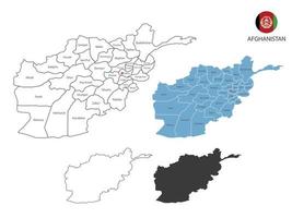 4 estilo de ilustración de vector de mapa de afganistán tiene toda la provincia y marca la ciudad capital de afganistán. por estilo de simplicidad de contorno negro delgado y estilo de sombra oscura. aislado sobre fondo blanco.