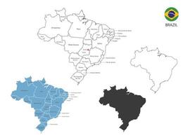 4 estilo de ilustración de vector de mapa de brasil tiene toda la provincia y marca la ciudad capital de brasil. por estilo de simplicidad de contorno negro delgado y estilo de sombra oscura. aislado sobre fondo blanco.