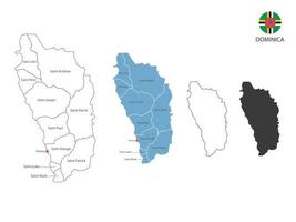 4 style of Dominica map vector illustration have all province and mark the capital city of Dominica. By thin black outline simplicity style and dark shadow style. Isolated on white background.