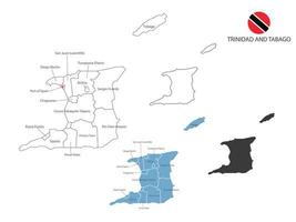 4 estilo de ilustración vectorial de mapa de trinidad y tabago tiene toda la provincia y marca la ciudad capital de trinidad y tabago. por estilo de simplicidad de contorno negro delgado y estilo de sombra oscura. vector