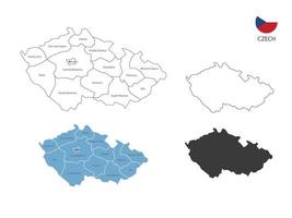 4 style of Czech map vector illustration have all province and mark the capital city of Czech. By thin black outline simplicity style and dark shadow style. Isolated on white background.