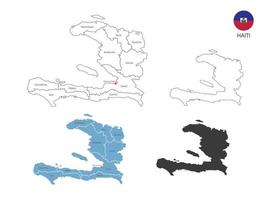 4 style of Haiti map vector illustration have all province and mark the capital city of Haiti. By thin black outline simplicity style and dark shadow style. Isolated on white background.