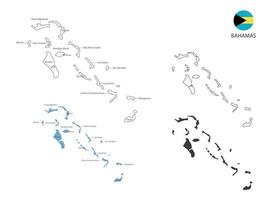 4 style of Bahamas map vector illustration have all province and mark the capital city of Bahamas. By thin black outline simplicity style and dark shadow style. Isolated on white background.