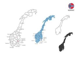 4 style of Norway map vector illustration have all province and mark the capital city of Norway. By thin black outline simplicity style and dark shadow style. Isolated on white background.