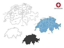 4 style of Switzerland map vector illustration have all province and mark the capital city of Switzerland. By thin black outline simplicity style and dark shadow style. Isolated on white background.