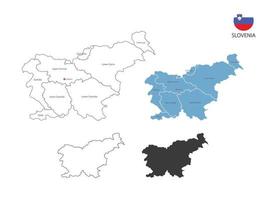 4 estilo de ilustración de vector de mapa de eslovenia tiene toda la provincia y marca la ciudad capital de eslovenia. por estilo de simplicidad de contorno negro delgado y estilo de sombra oscura. aislado sobre fondo blanco.