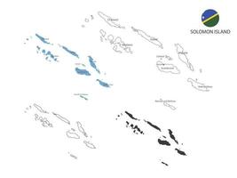 4 style of Solomon Island map vector illustration have all province and mark the capital city of Solomon Island. By thin black outline simplicity style and dark shadow style.