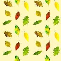 Seamless pattern Botanical illustration Autumn leaves on a light yellow background vector