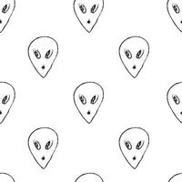 Doodle cosmic seamless pattern in childish style. Hand drawn abstract space aliens. Black and white vector