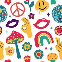 A rainbow pattern in the retro style of the 70s. Good vibes multi-colored picture. Vector illustration