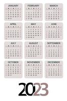 Calendar 2023 Planner template, the beginning of the week on Sunday. Vector illustration on a white background