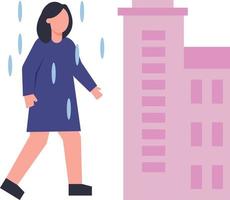 The girl is walking in the rain. vector