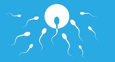 The sperm rushes forward and goes straight to the target, to the egg for ovulation, on a blue background. Vector illustration