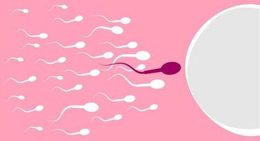 The sperm cell rushes forward and goes straight to the target, to the egg for ovulation, on a pink background. Vector illustration