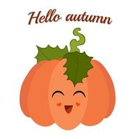 tarjeta de felicitación de otoño con una linda calabaza, vector