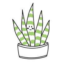 Cute cactus in the style of doodles. cactus with kawaii emotions. Vector illustration of a happy smiling cactus with spikes and needles. A plant in a flower pot. icons.