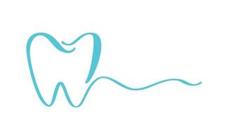 Blue tooth logo icon and line for text for dentist or stomatology dental care design template. Vector isolated black line contour tooth symbol for dental clinic or dentistry medical center