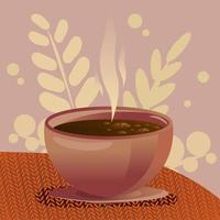 A cup of tea, autumn leaves, warm background, hygge vector