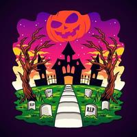 Castle Graveyard in Halloween vector