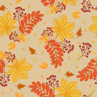 patrón sin costuras con hojas de otoño de castaño y serbal sobre fondo beije. vector