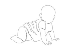 Continuous line drawing of a little baby is lying on the bad. Minimalism art. vector