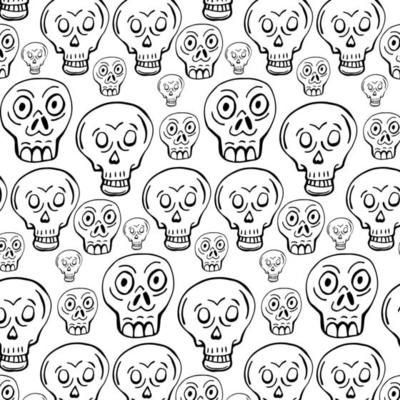 Abstract decorative background. Horror. Smiling sculls. Death. Contrast theme.