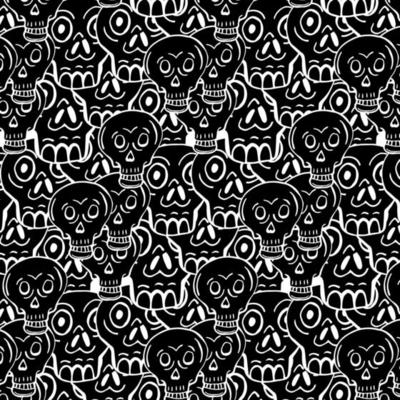 Abstract decorative background. Horror. Smiling sculls. Death. Contrast theme.