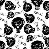 Seamless pattern from cartoon skulls. Bones, Halloween, skull. Skulls with bones. Darkness, fear, horror. vector