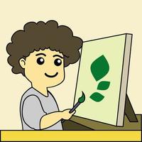 vector illustration of kids painting leaf. this can be used for anything related to kids, education, art