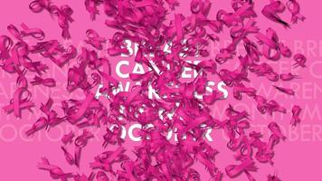 efecto de explosión de la cinta de concientización sobre el cáncer de mama y texto revelador, mes de octubre, representación 3d, selección de cintas luma mate, clave de croma video