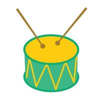 Green drum with drumsticks. Elements for carnival or any party. Vector illustration.