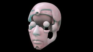 la cabeza de un androide robótico gira - bucle