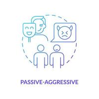 Passive-aggressive blue gradient concept icon. Communication pattern abstract idea thin line illustration. Show anger in indirect ways. Isolated outline drawing. vector