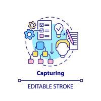 Capturing concept icon. Innovation management process abstract idea thin line illustration. Organizing ideas, thoughts. Isolated outline drawing. Editable stroke. vector