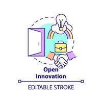 Open innovation concept icon. Type of innovation abstract idea thin line illustration. Collaboration outside company. Isolated outline drawing. Editable stroke. vector