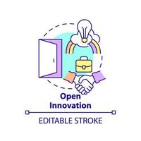 Open innovation concept icon. Type of innovation abstract idea thin line illustration. Collaboration outside company. Isolated outline drawing. Editable stroke. vector