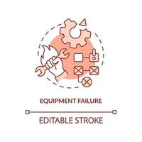 Equipment failure red concept icon. Machine breakage. Lean manufacturing disadvantage abstract idea thin line illustration. Isolated outline drawing. Editable stroke. vector