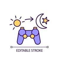 Gaming all day long RGB color icon. Problem of video game addiction. Virtual world activities. Isolated vector illustration. Simple filled line drawing. Editable stroke.