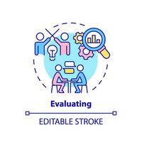 Evaluating concept icon. Innovation management abstract idea thin line illustration. Market potential. Commercial success. Isolated outline drawing. Editable stroke. vector