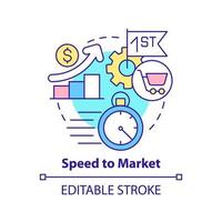 Speed to market concept icon. Innovative culture characteristic abstract idea thin line illustration. New product launch. Isolated outline drawing. Editable stroke. vector