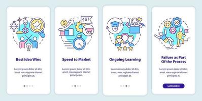 Innovative cultural aspects onboarding mobile app screen. Best idea wins walkthrough 4 steps graphic instructions pages with linear concepts. UI, UX, GUI template. vector