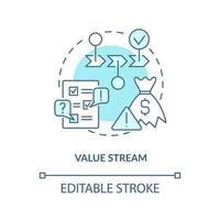 Value stream turquoise concept icon. Steps, processes. Lean manufacturing principle abstract idea thin line illustration. Isolated outline drawing. Editable stroke. vector