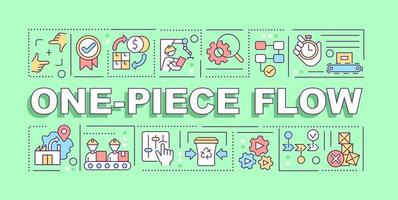 One piece flow word concepts green banner. Lean manufacturing. Infographics with icons on color background. Isolated typography. Vector illustration with text.