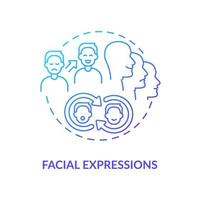 Facial expressions blue gradient concept icon. Nonverbal communication example abstract idea thin line illustration. Emotional states. Isolated outline drawing. vector