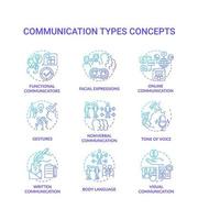 Communication types blue gradient concept icons set. Exchanging information idea thin line color illustrations. Functional communicators. Isolated symbols. vector