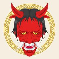 red oni mask character vector design
