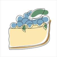 cute cheesecake with blueberries and mint in cartoon stylized style vector